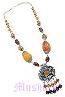 Single Row Resin Necklace With Brass Pendant - click here for large view